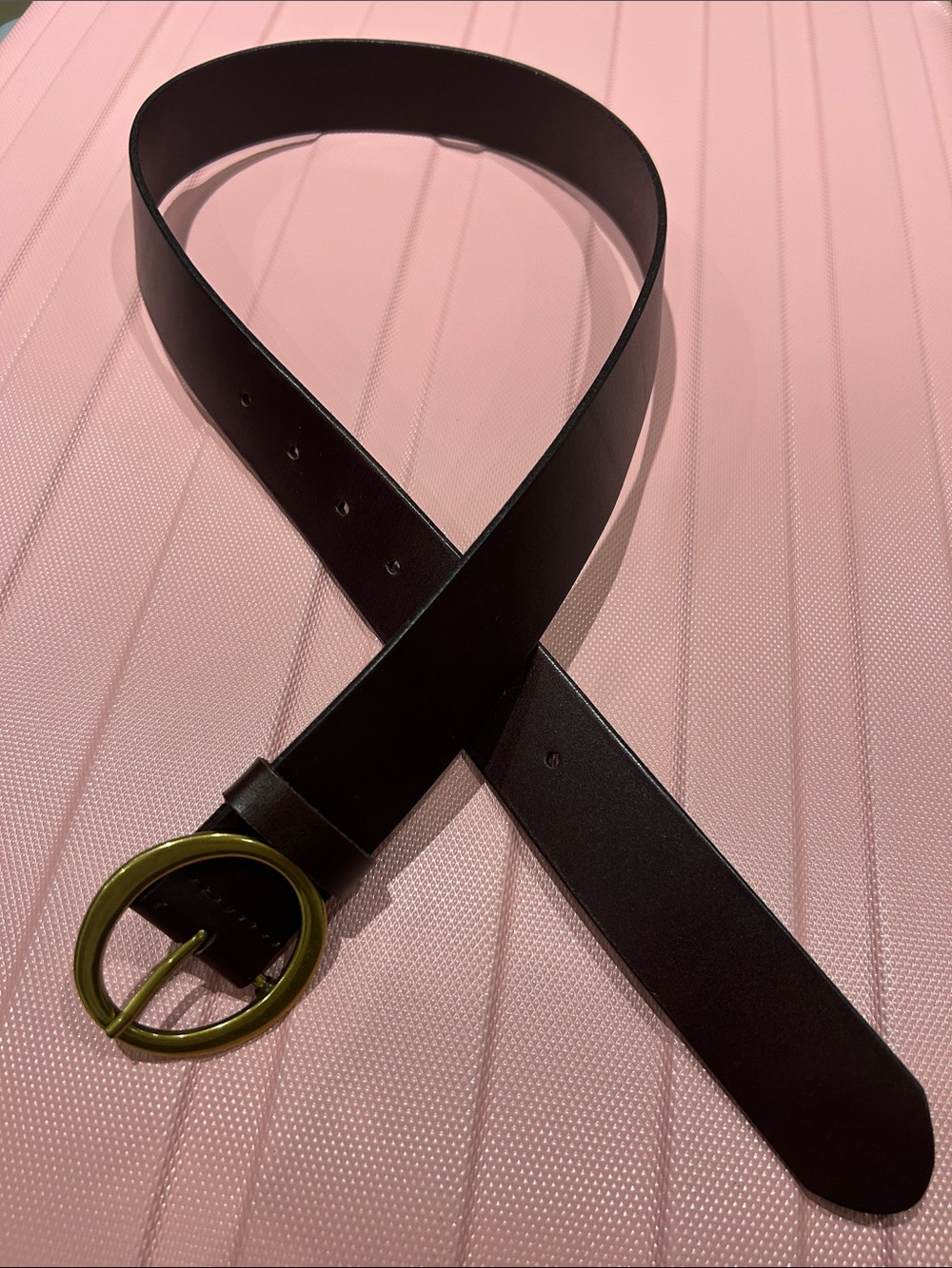 Black Leather Belt with Gold Round Buckle size Small colour Dark Brown